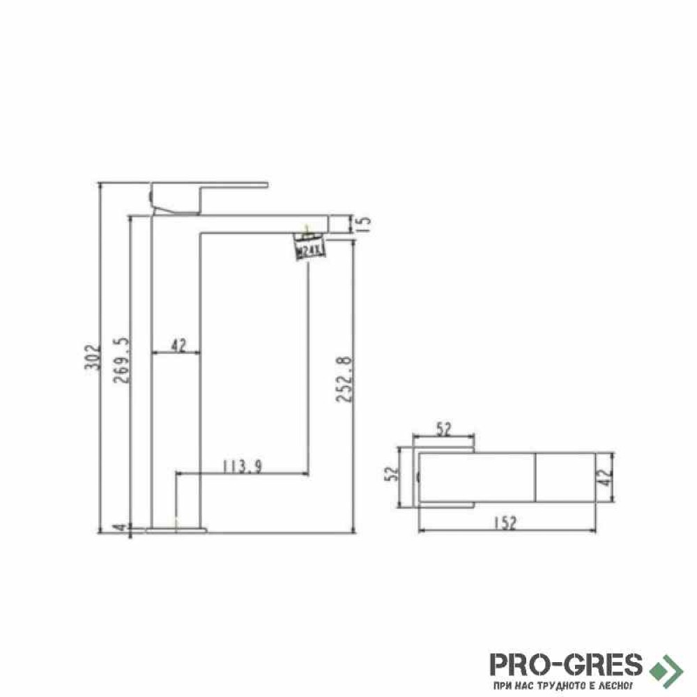 Висок смесител за мивка, без изпразнител 11/4, хром Karag Delos E02FA382H-CP