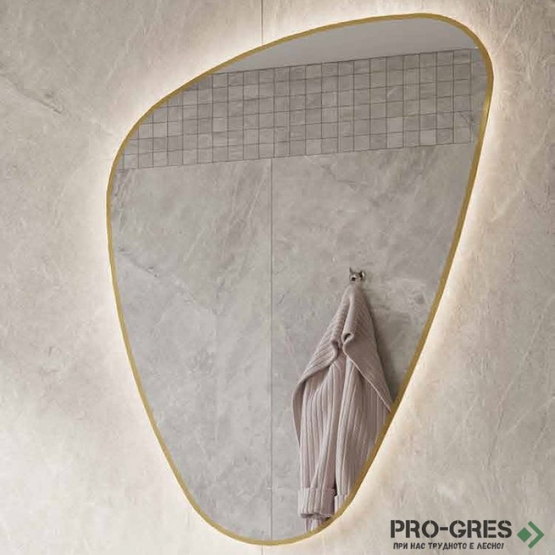 Огледало за баня с Led осветление, 65х100 см, златен кант, KARAG ELENA Gold