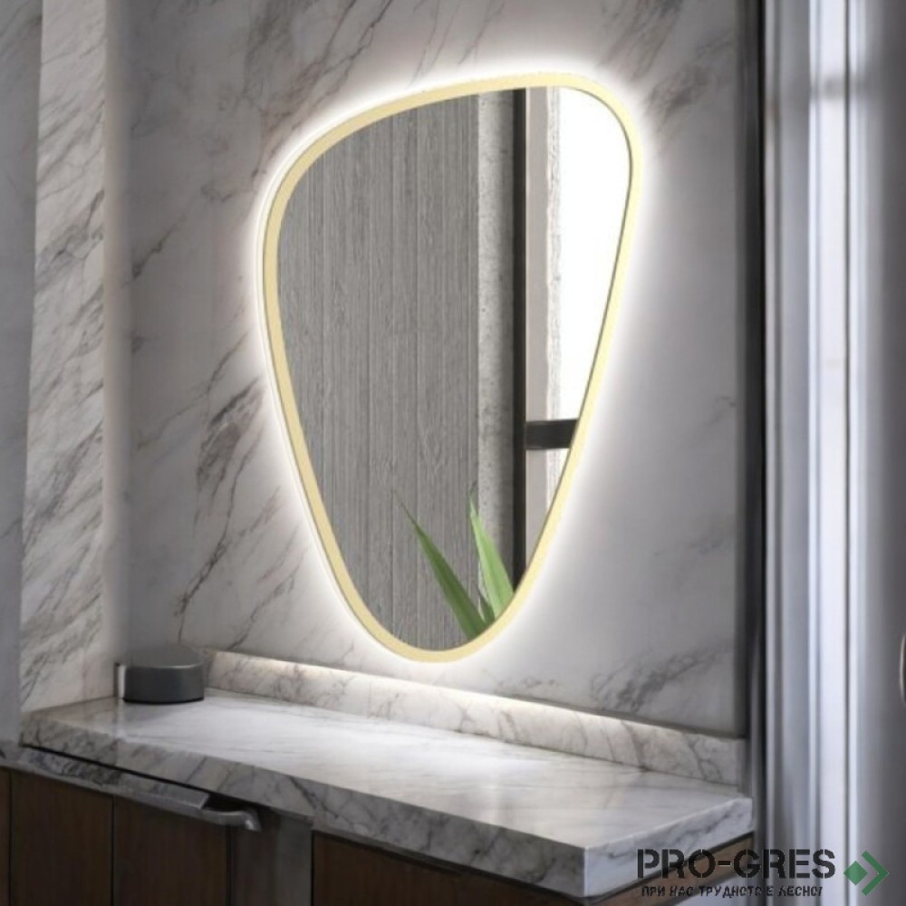 Огледало за баня с Led осветление, 65х100 см, златен кант, KARAG ELENA Gold