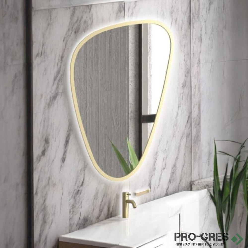 Огледало за баня с Led осветление, 65х100 см, златен кант, KARAG ELENA Gold