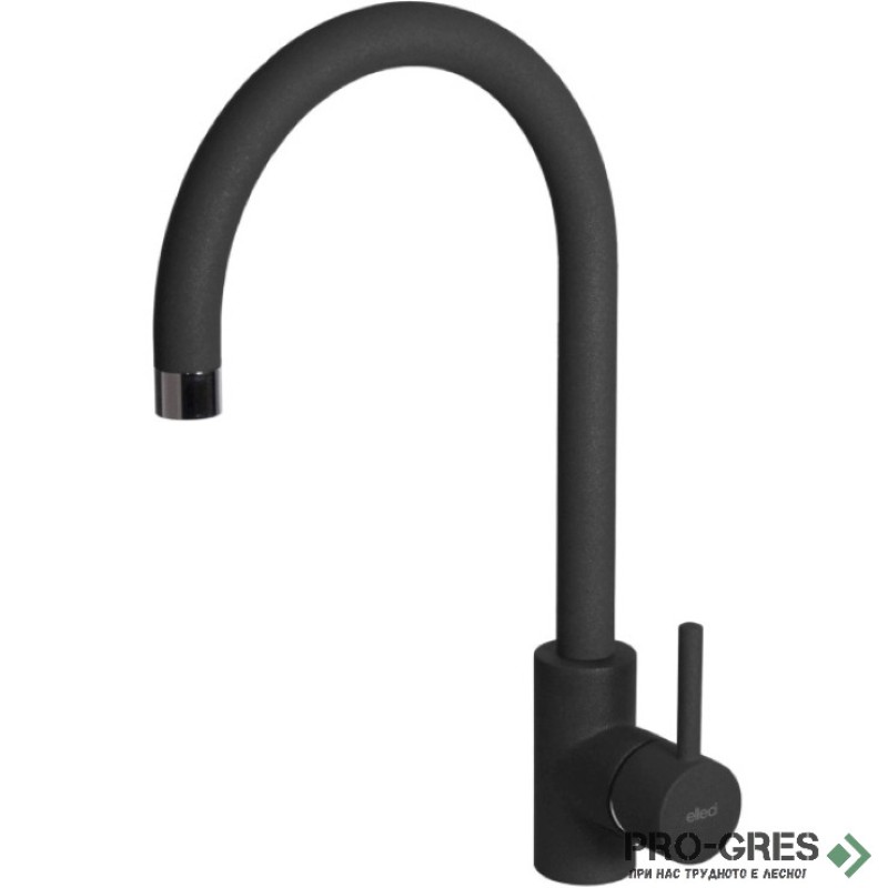 Висок смесител за кухня, с тръбен чучур, черен мат, Karag, Elleci Rosa, Granitek Black 40 C0140