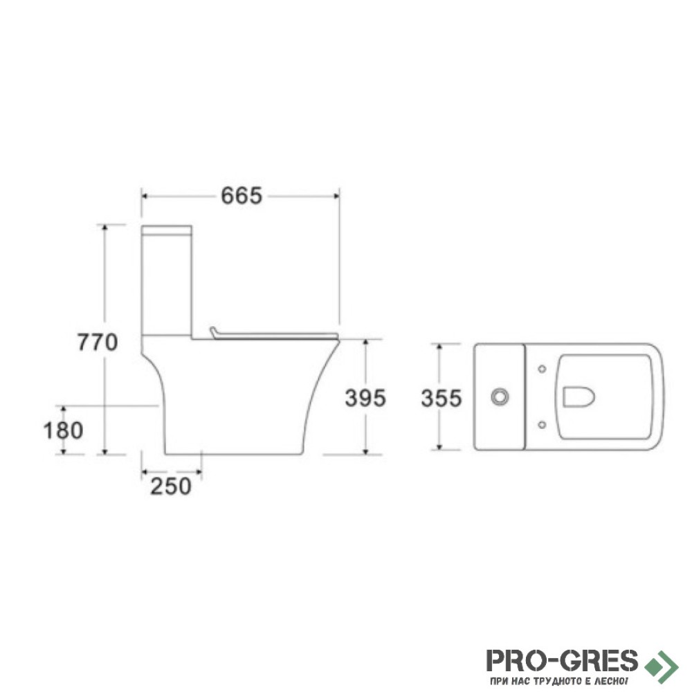 Моноблок 665х355х770мм RIMLESS, хоризонтално оттичане, бял, Karag, NATALIA 1215