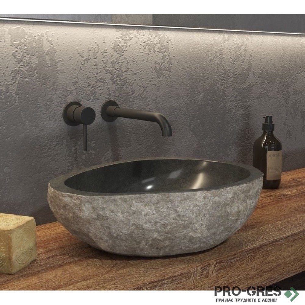 Мивка за баня тип купа ф40-45 см, от естествен камък, сива, Karag River Stone NRS3