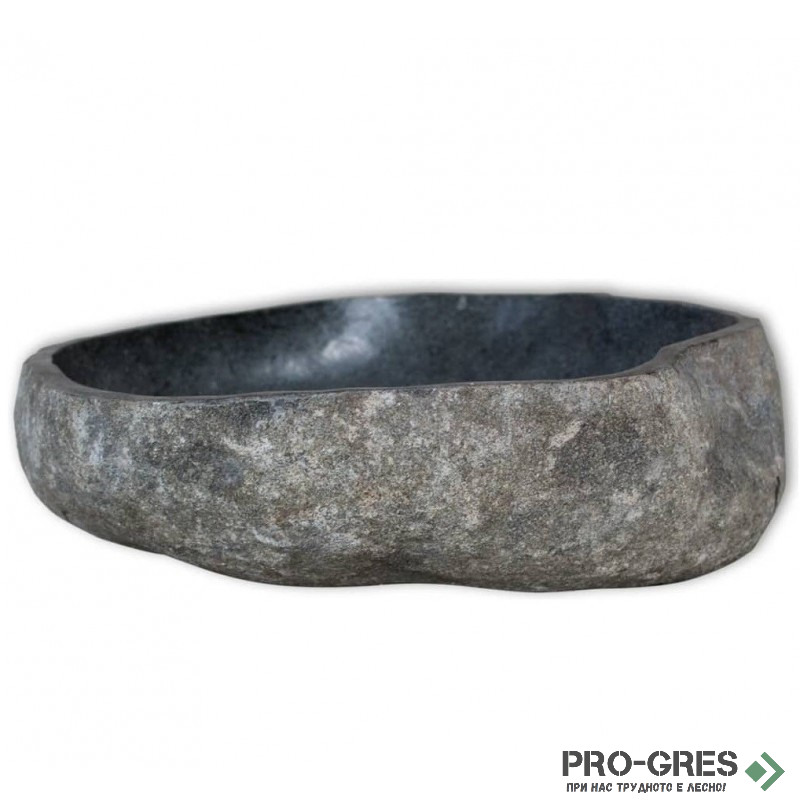 Мивка за баня тип купа ф40-45 см, от естествен камък, сива, Karag River Stone NRS3