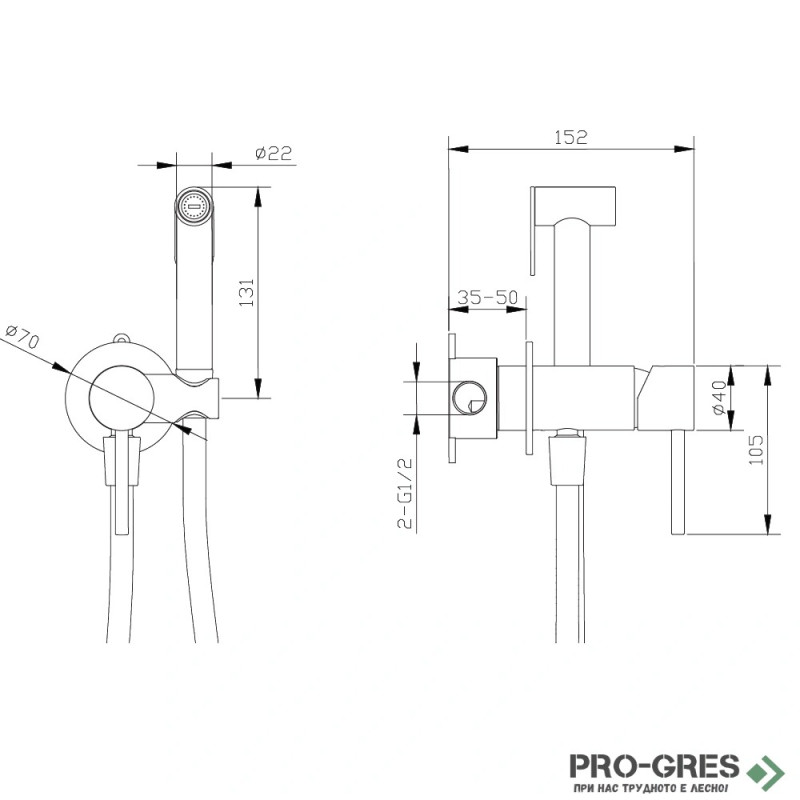 Хигиенен душ за вграждане, златист, Karag ARTEMIS SO746 21431