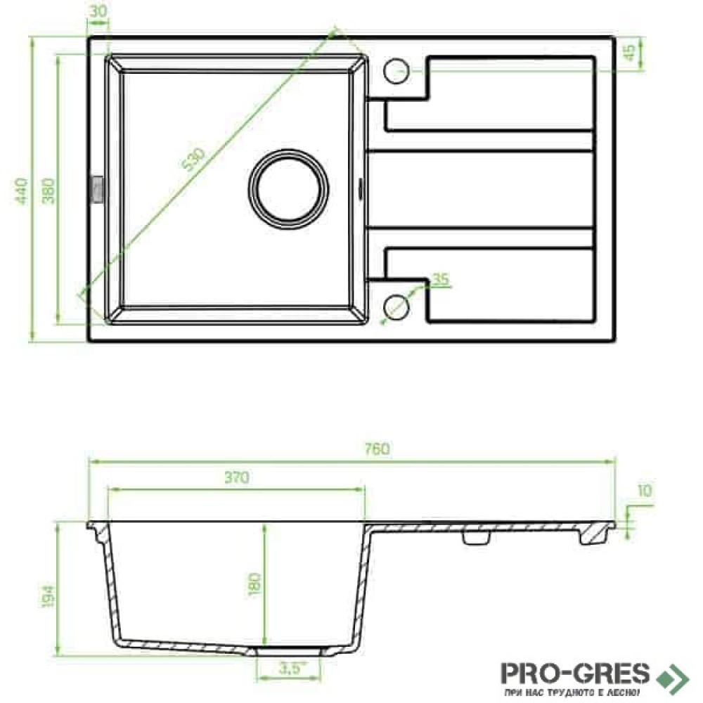 Гранитна кухненска мивка 76×44см  LAVEO Barbados SBB 411T