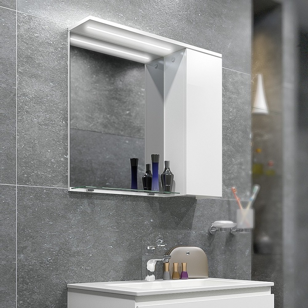 Горен шкаф за баня 65х15х60см бял PVC LED Песанте Triano