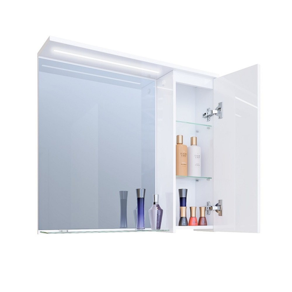 Горен шкаф за баня 65х15х60см бял PVC LED Песанте Triano