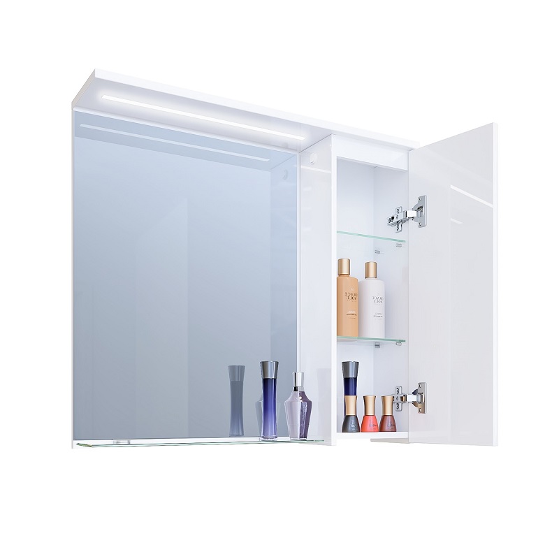 Горен шкаф за баня 65х15х60см бял PVC LED Песанте Triano
