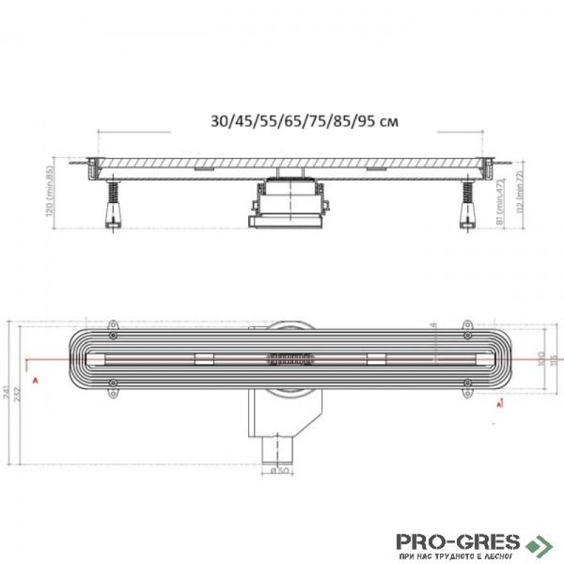 Лентов сифон 30/45/55/65/75/85/95 см Pestan Confluo Slim line 13100030