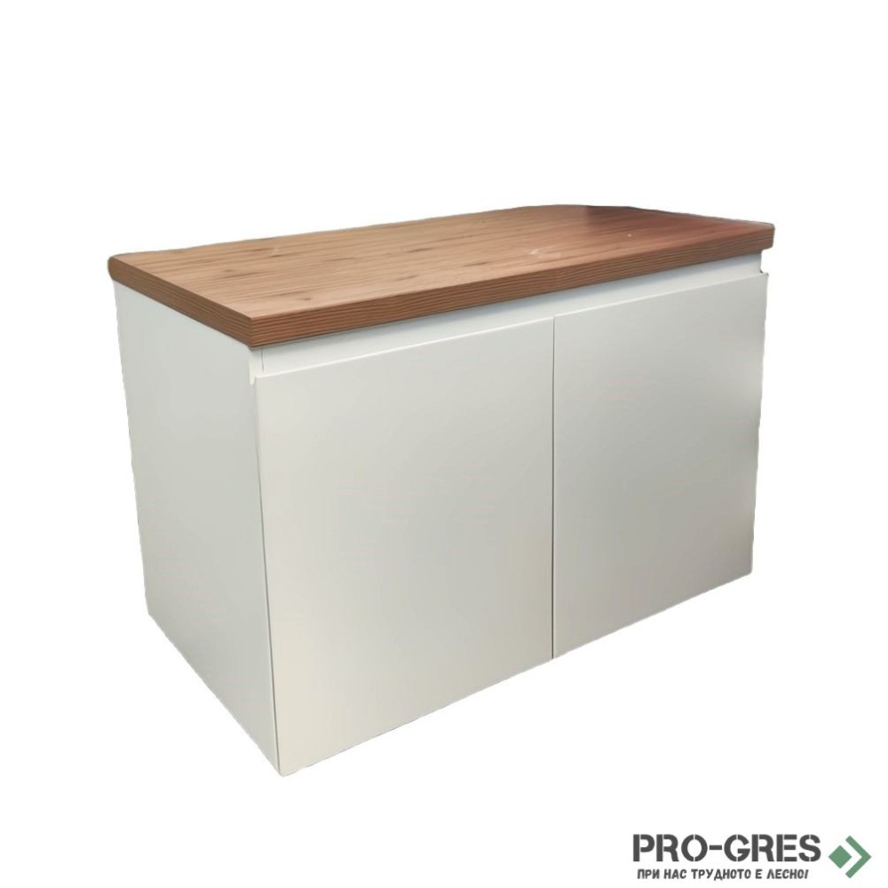 Долен шкаф ПВЦ с дървесен плот ,две врати и рафт,бял 80см Clean 80