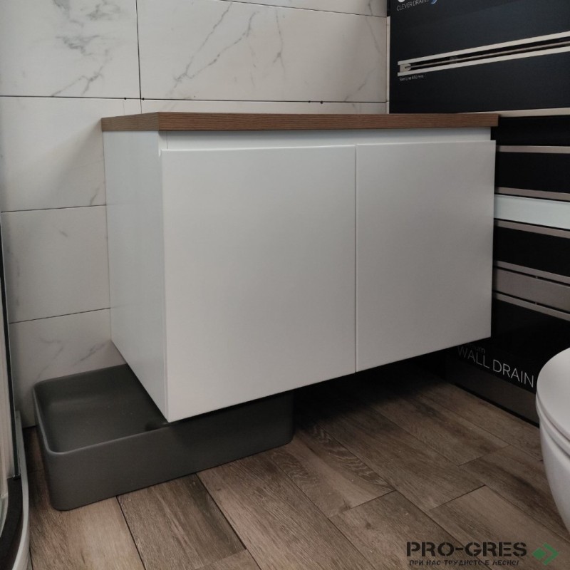 Долен шкаф ПВЦ с дървесен плот ,две врати и рафт,бял 80см Clean 80