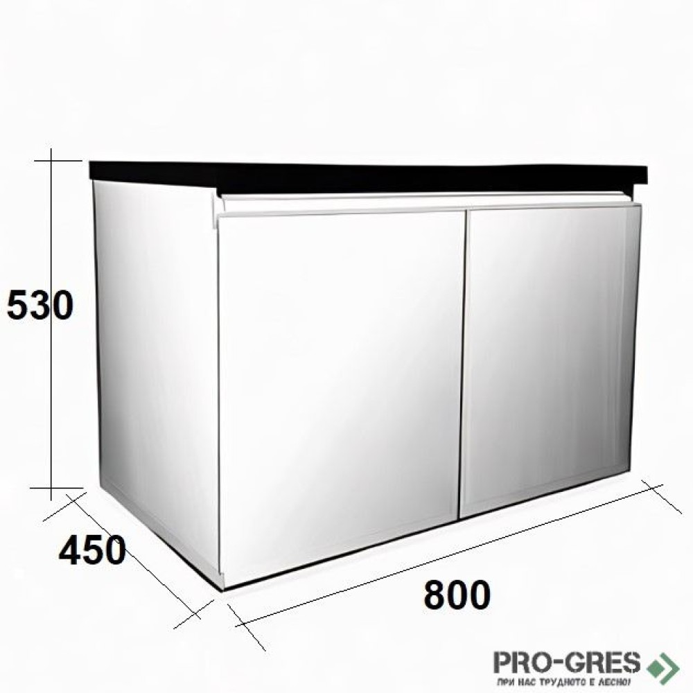 Долен шкаф ПВЦ с дървесен плот ,две врати и рафт,бял 80см Clean 80