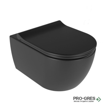 Конзолна тоалетна без ръб с биде Deep компактна черен мат Quarter Bath