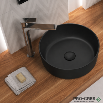 Мивка за баня монтаж върху плот/мебел 42см черен мат Round Line Quarter Bath Мивка за баня монтаж върху плот/мебел 42см черен мат Round Line Quarter Bath
