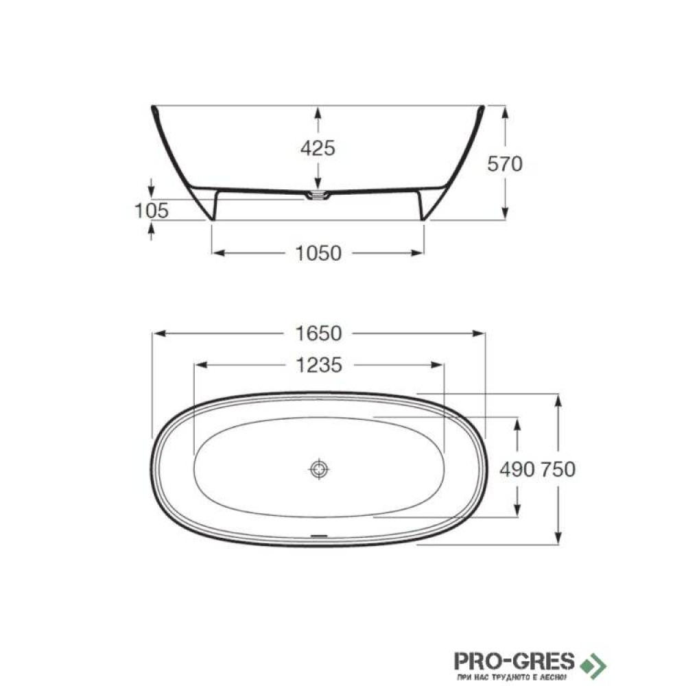 Овална вана Ariane 165x75 свободно стояща, Roca A248470000