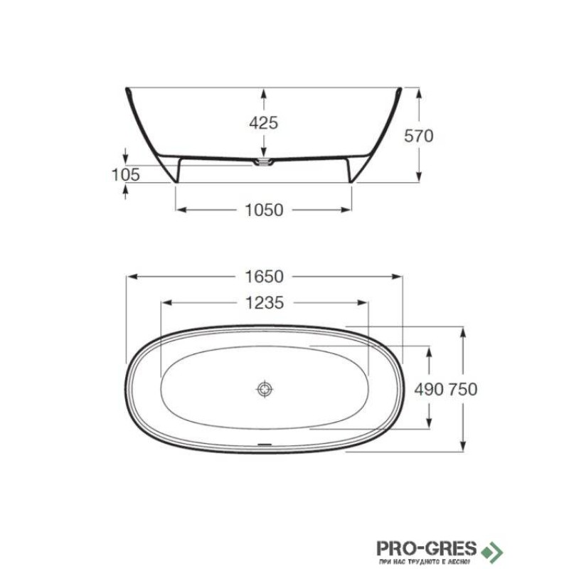 Овална вана Ariane 165x75 свободно стояща, Roca A248470000