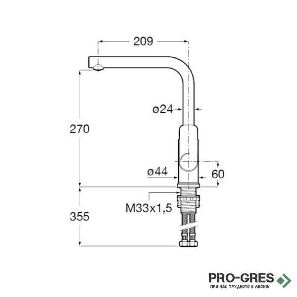 Смесител за кухня Cala Cold Start, L чучур, Roca A5A836EC00