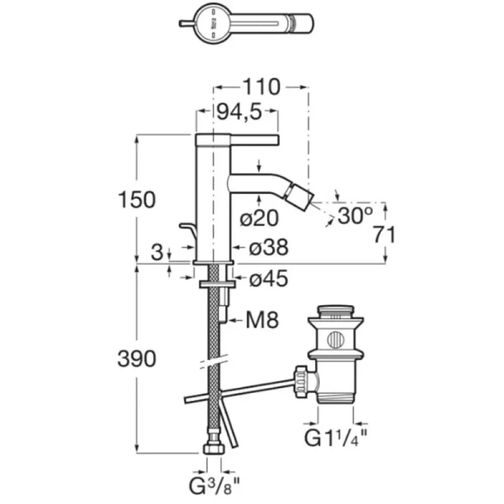 Смесител за биде с изпразнител 11/4″, розово злато/ROSE GOLD, ROCA, ONA, A5A609 ERG0