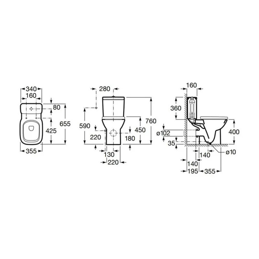 Моноблок с хоризонтално оттичане ROCA Debba Square Rimless A34P9D0000
