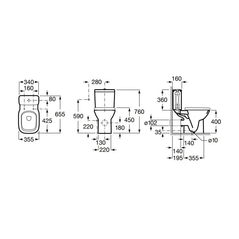 Моноблок с хоризонтално оттичане ROCA Debba Square Rimless A34P9D0000
