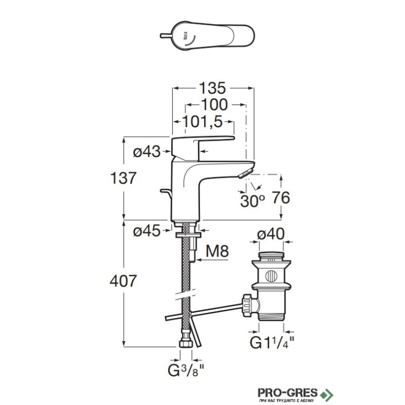 Смесител за мивка Victoria Plus Cold Start, Roca A5A304FC00
