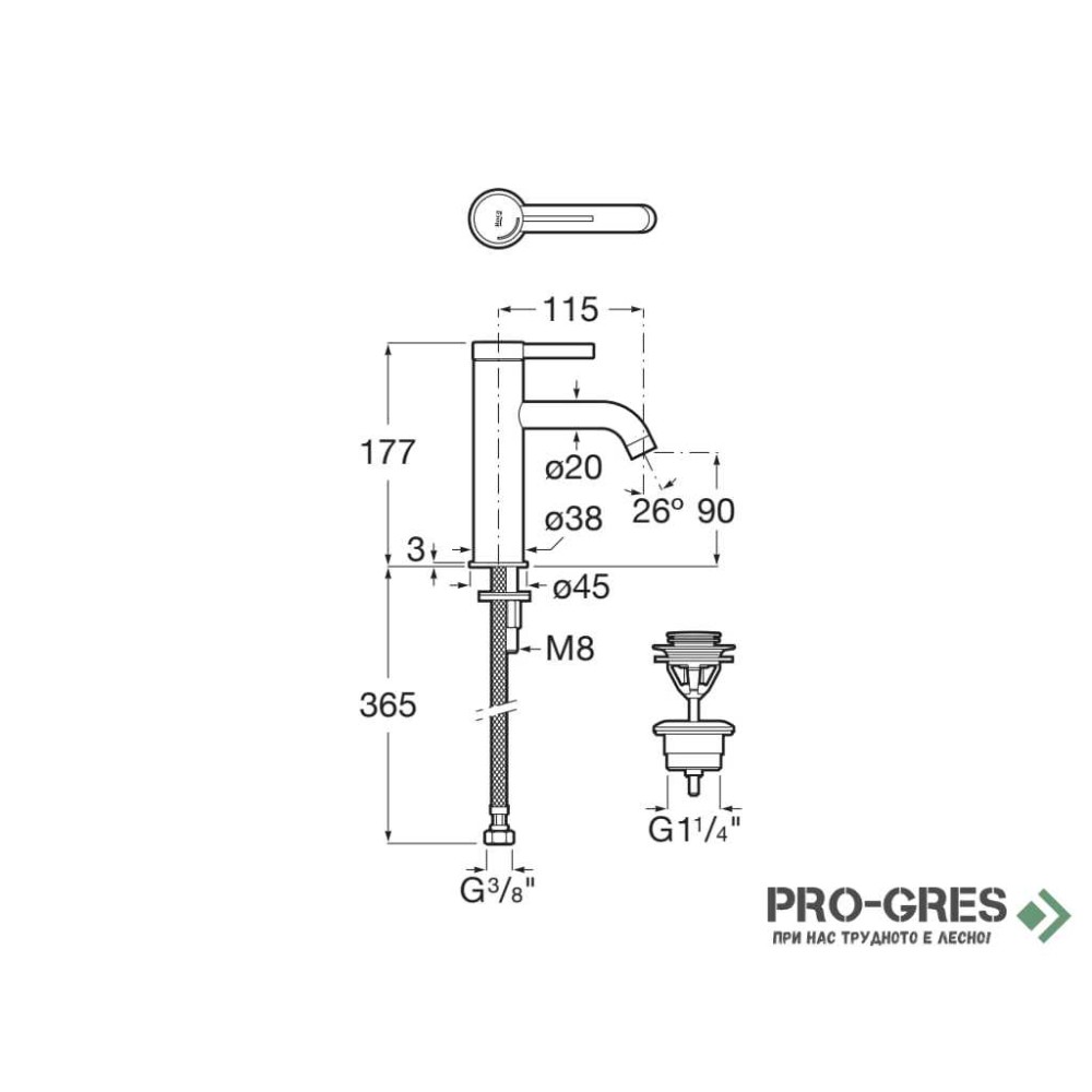 Смесител за мивка Ona с Click-Clack изпразнител, Cold Start Roca A5A3A9EC00