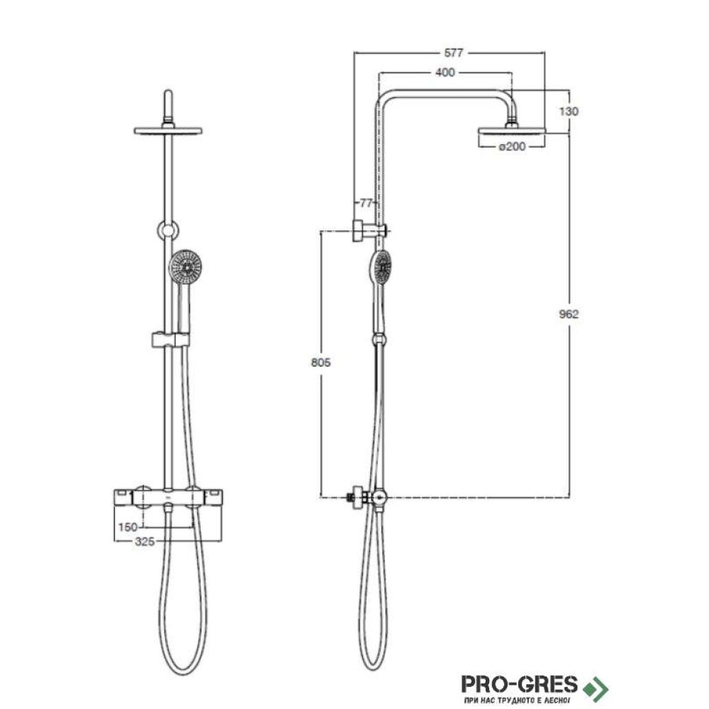 Термостатна душ колона черен мат VICTORIA-T BASIC Roca  A5A9F18NB0