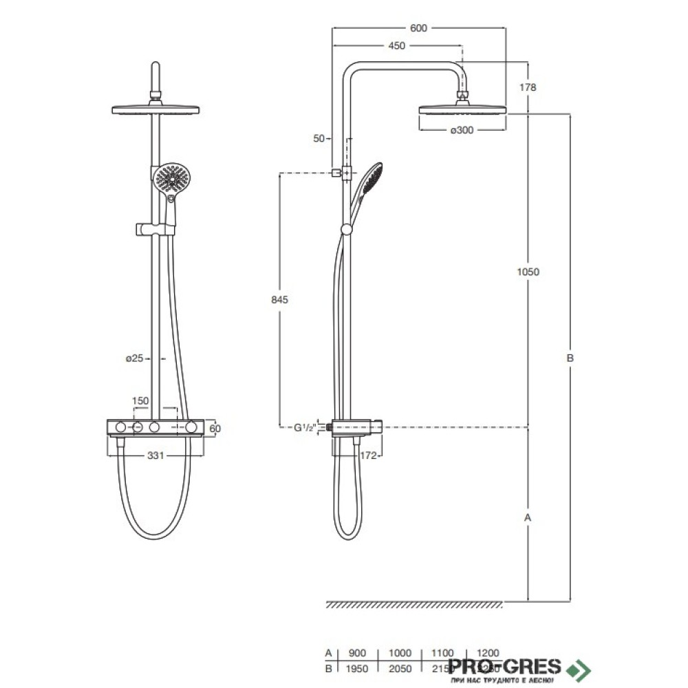 Душ колона с кръгла пита 300mm Index-T, Roca A5A9J09C00
