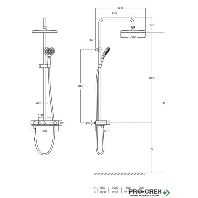 Душ колона с кръгла пита 300mm Index-T, Roca A5A9J09C00