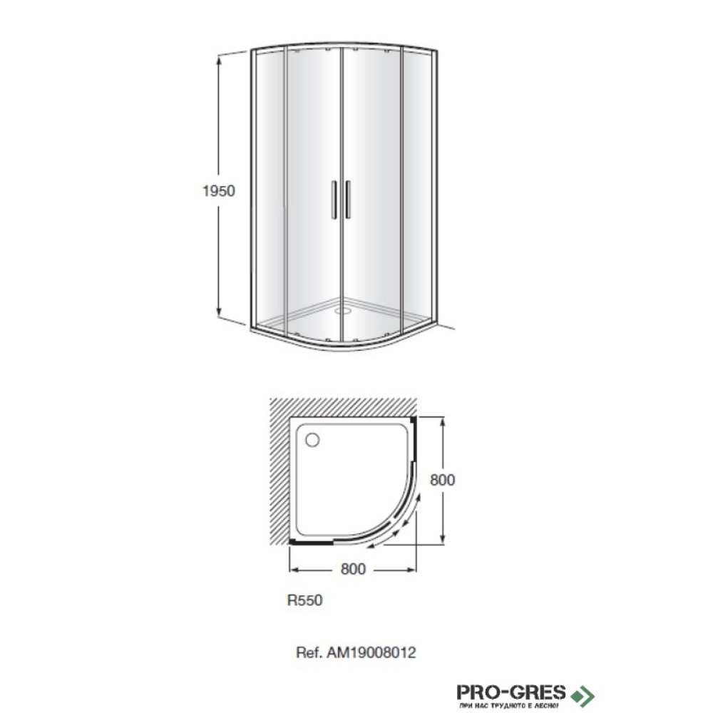 Душ кабина овална Victoria MR 80x80 хром профил, Roca AM19008012