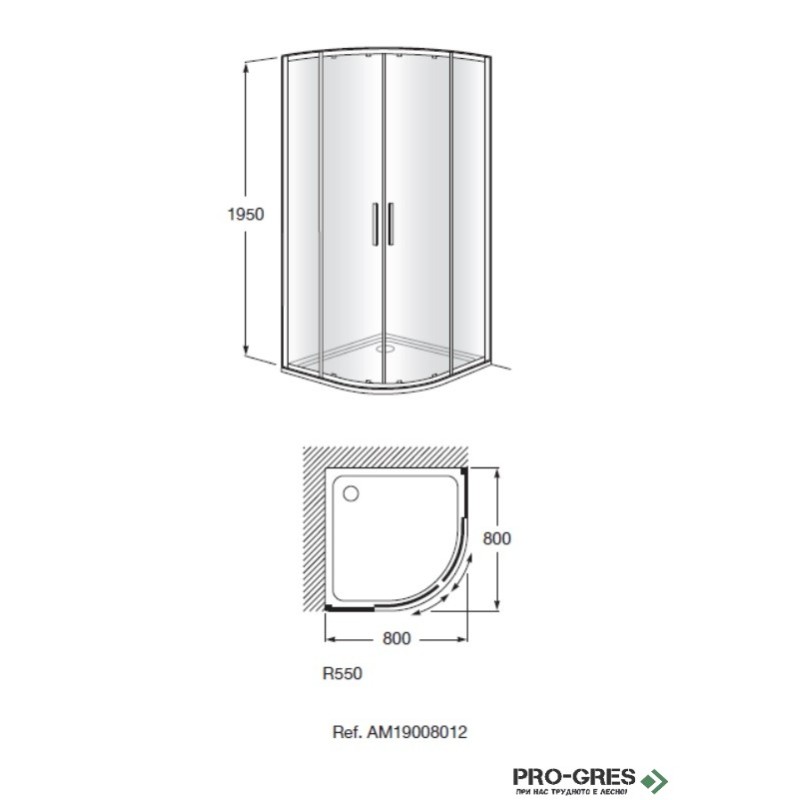Душ кабина овална Victoria MR 80x80 хром профил, Roca AM19008012