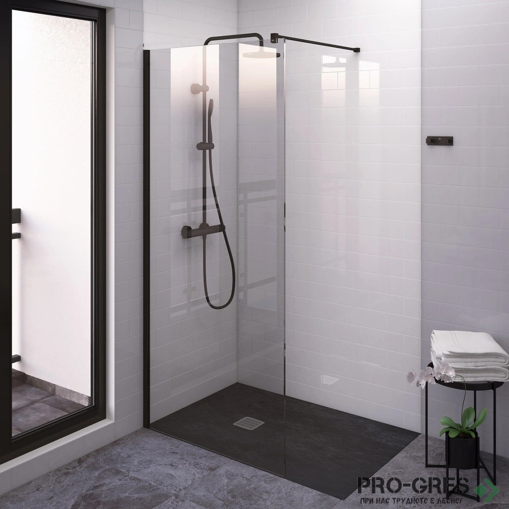 Стационарен параван District DF 6mm 80x200 черен профил, Roca AMB0108016