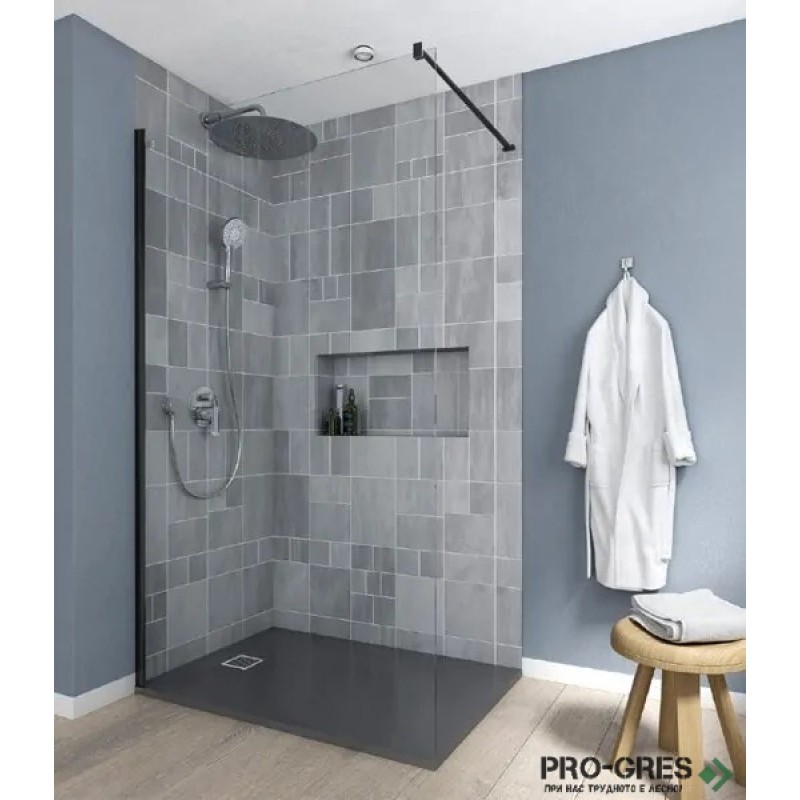Стационарен матиран параван District DF 8mm 90x200 черен профил, Roca AMB02090C6
