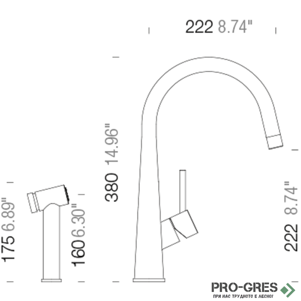 Смесител за кухня с висок чучур, инокс SCHOCK Conos Pro 528006EDM