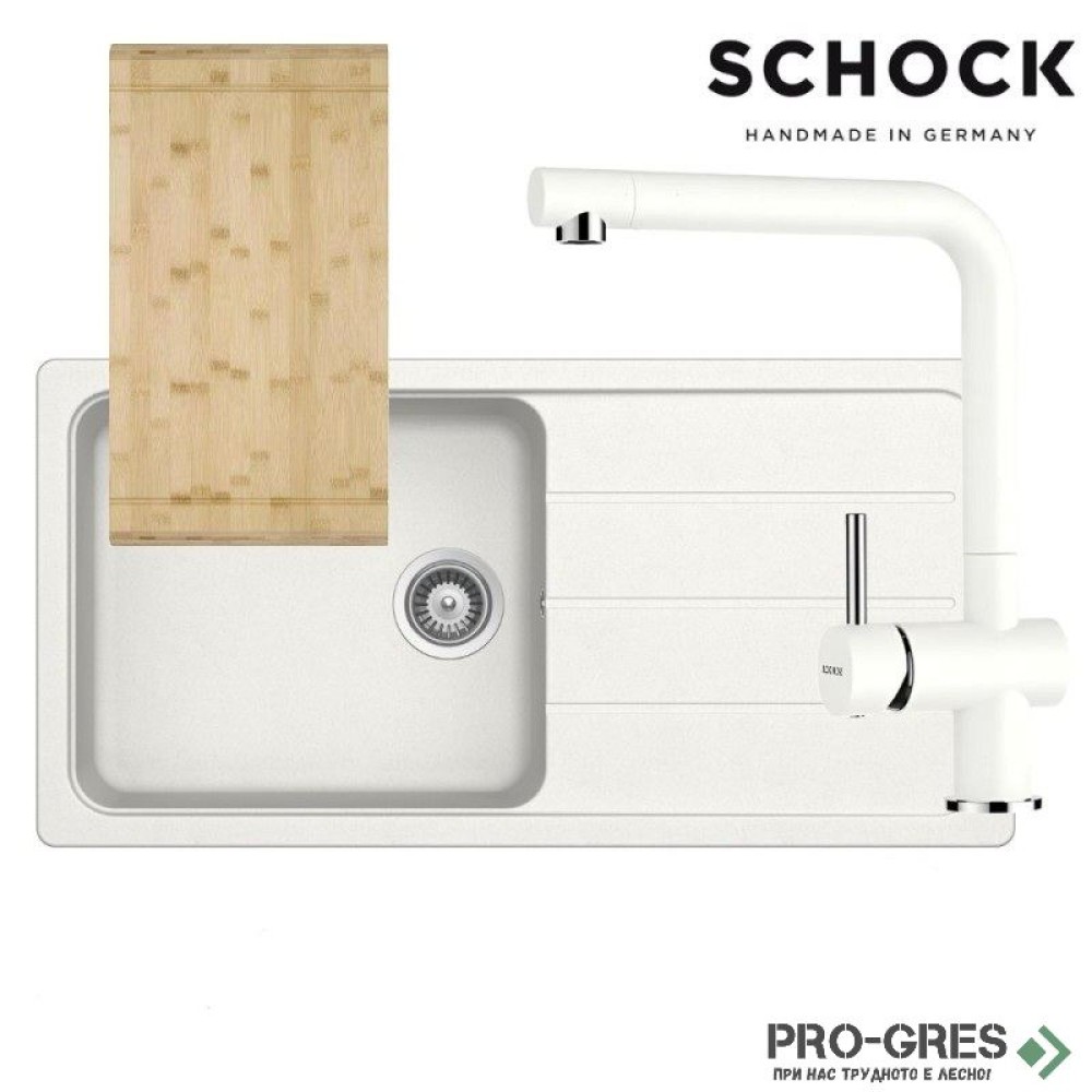 Комплект мивка за кухня, смесител за кухня и дъска SCHOCK FORMHAUS D100L / SCHOCK Epos Fix 540000 Alpina