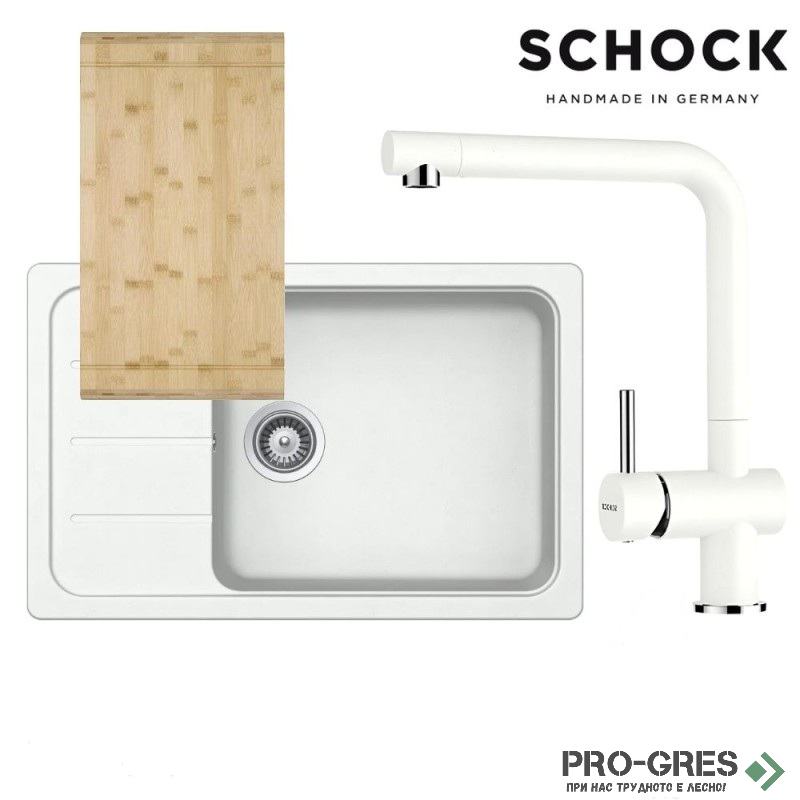 Комплект мивка за кухня, смесител за кухня и дъска SCHOCK FORMHAUS D100LS / SCHOCK Epos Fix 540000 Alpina