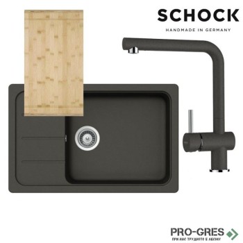 Комплект мивка за кухня, смесител за кухня и дъска SCHOCK FORMHAUS D100LS / SCHOCK Epos Fix 540000 Asphalt