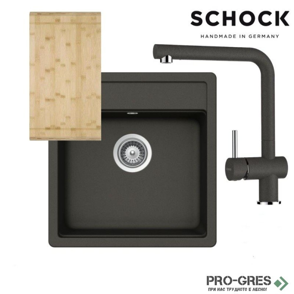 Комплект мивка за кухня, смесител за кухня и дъска SCHOCK NEMO N100S / SCHOCK Epos Fix 540000 Asphalt