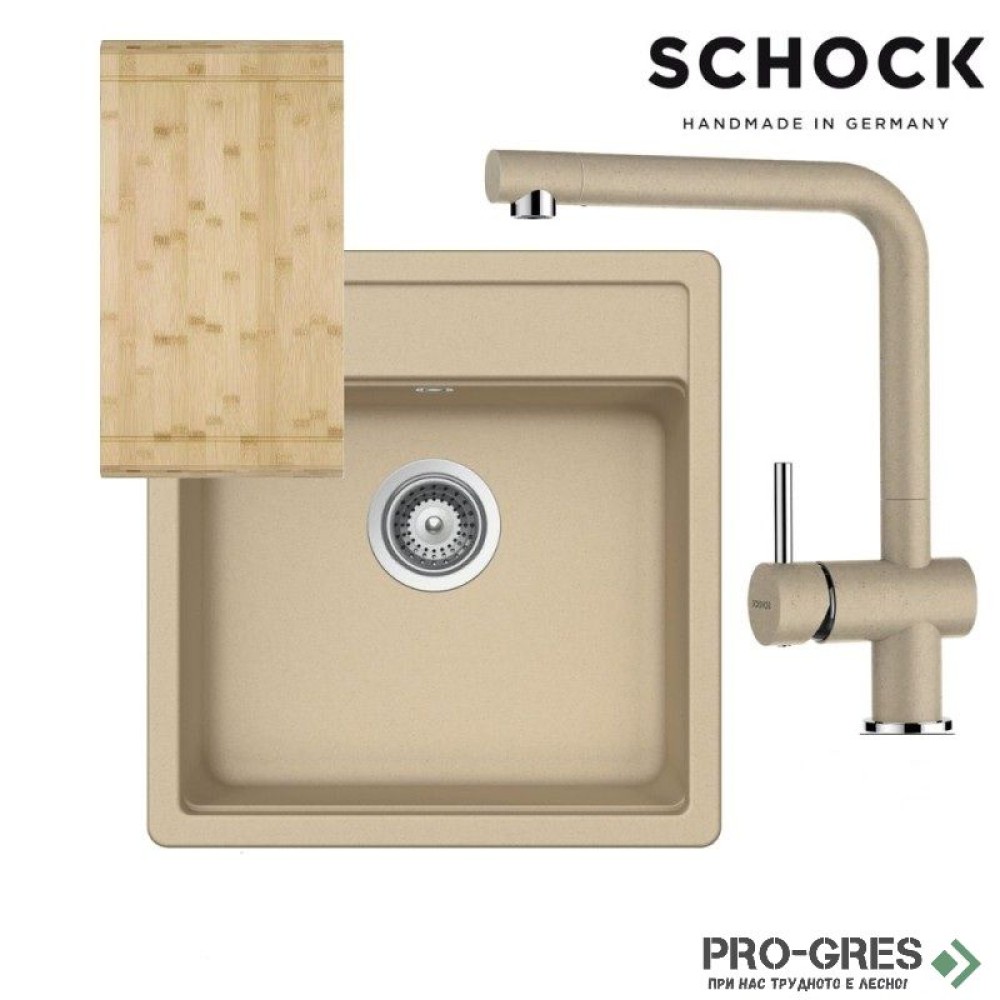 Комплект мивка за кухня, смесител за кухня и дъска SCHOCK NEMO N100S / SCHOCK Epos Fix 540000 Moonstone