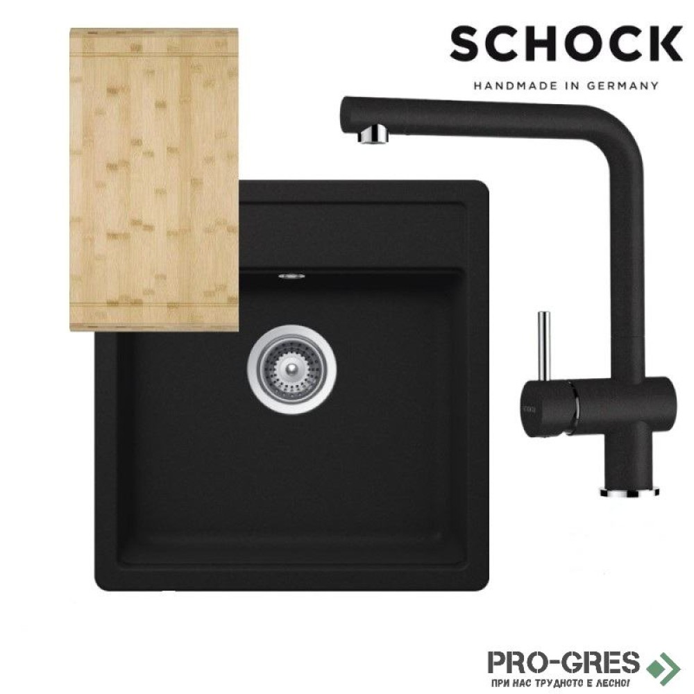 Комплект мивка за кухня, смесител за кухня и дъска SCHOCK NEMO N100S / SCHOCK Epos Fix 540000 Onyx