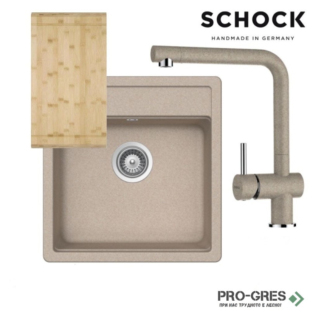Комплект мивка за кухня, смесител за кухня и дъска SCHOCK NEMO N100S / SCHOCK Epos Fix 540000 Sabbia