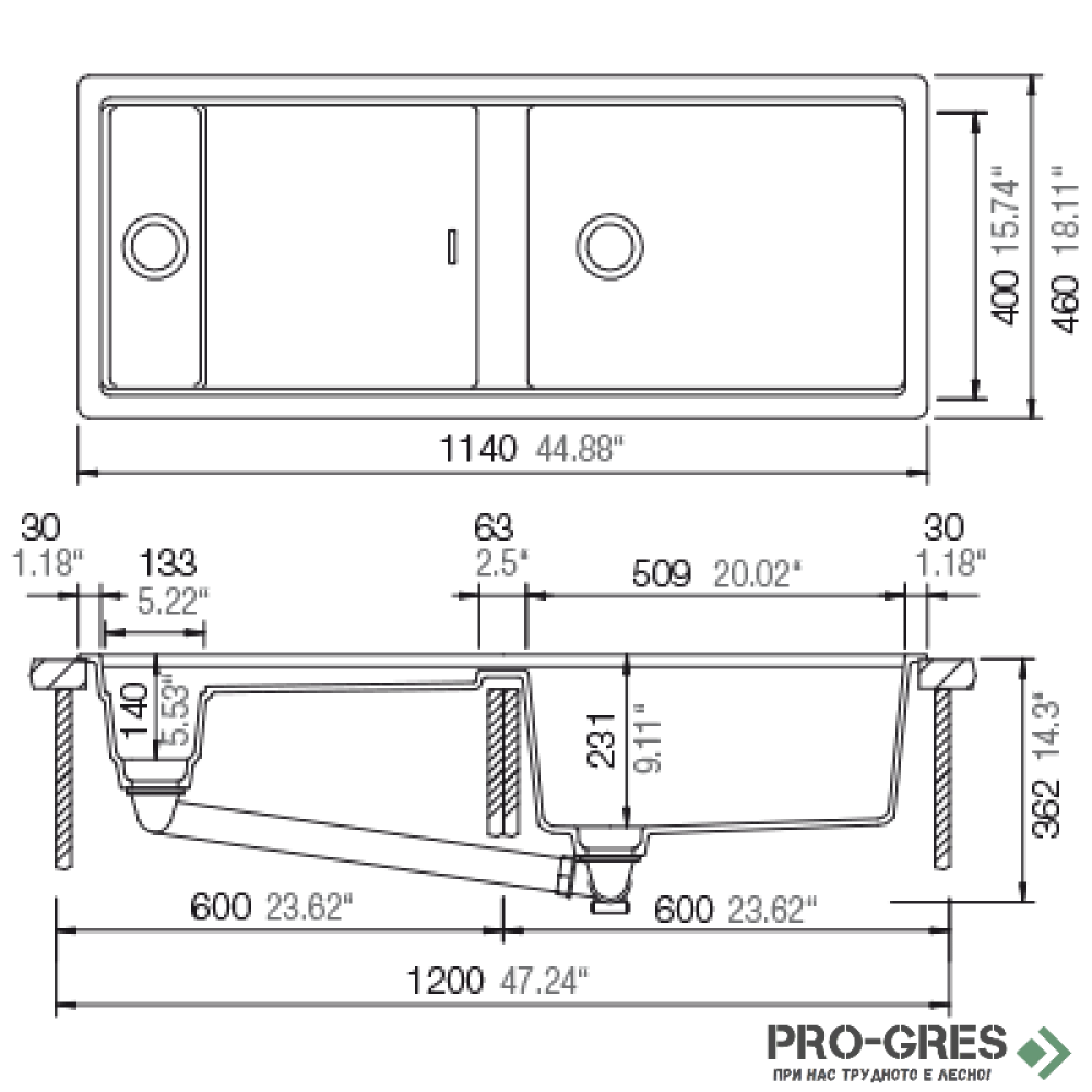 Мивка за кухня 114х46см за шкаф 120см, за вграждане SCHOCK PREPSTATION D150