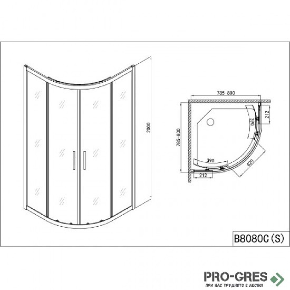 Душ кабина, овална,PRO LINE, Sanotechnik  B8080CS