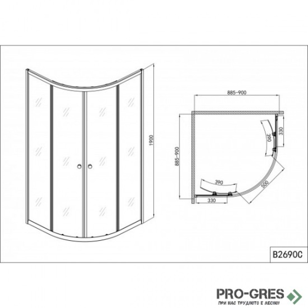 Душ кабина СЕРИЯ B, овална, хром, Sanotechnik B2690CS