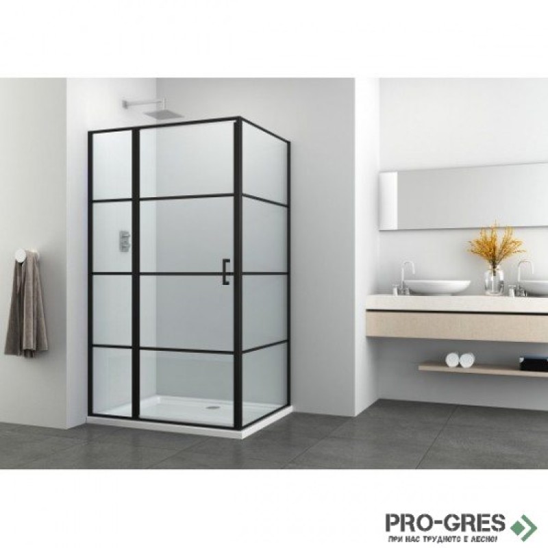 Душ кабина ELITE BLACK 100, правоъгълна, в черно, с отваряема врата Sanotechnik  K100B+F80B3