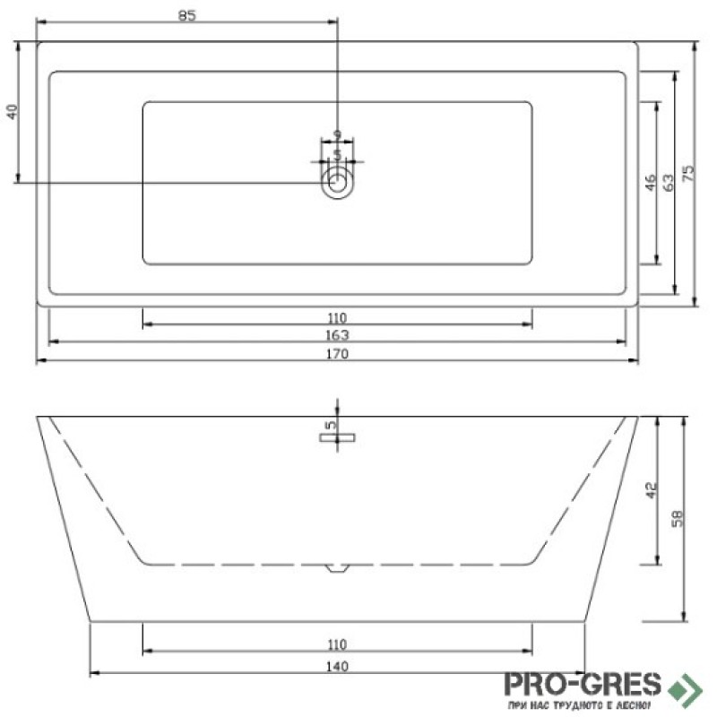 Свободностояща вана 170 см, в бяло Sanotechnik STYLE