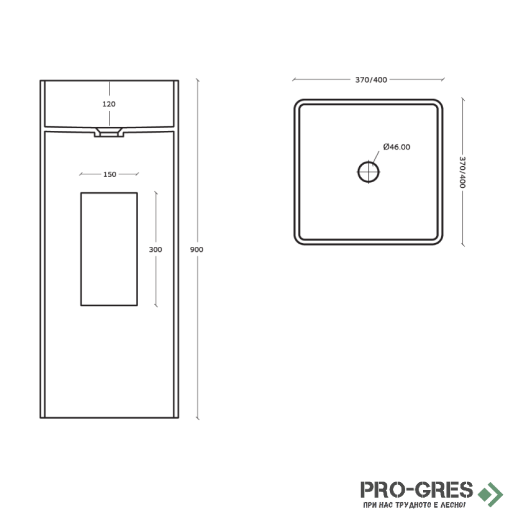 Свободностояща мивка за баня  Avonite Square 40 40х90 см Solid Stone в цвят по RAL
