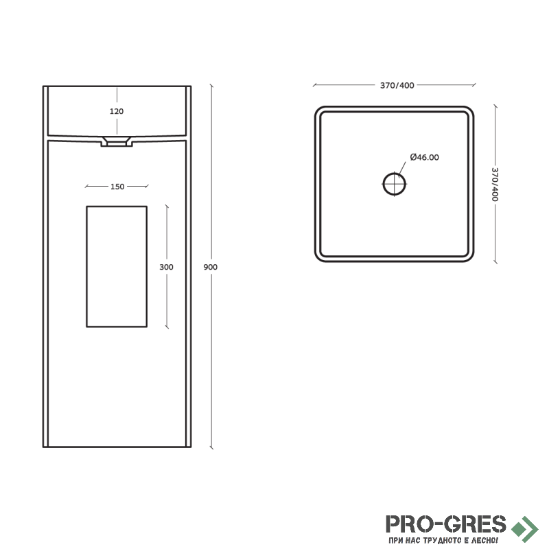 Свободностояща мивка за баня Avonite Square 37 37х90 см Solid Stone в цвят по RAL