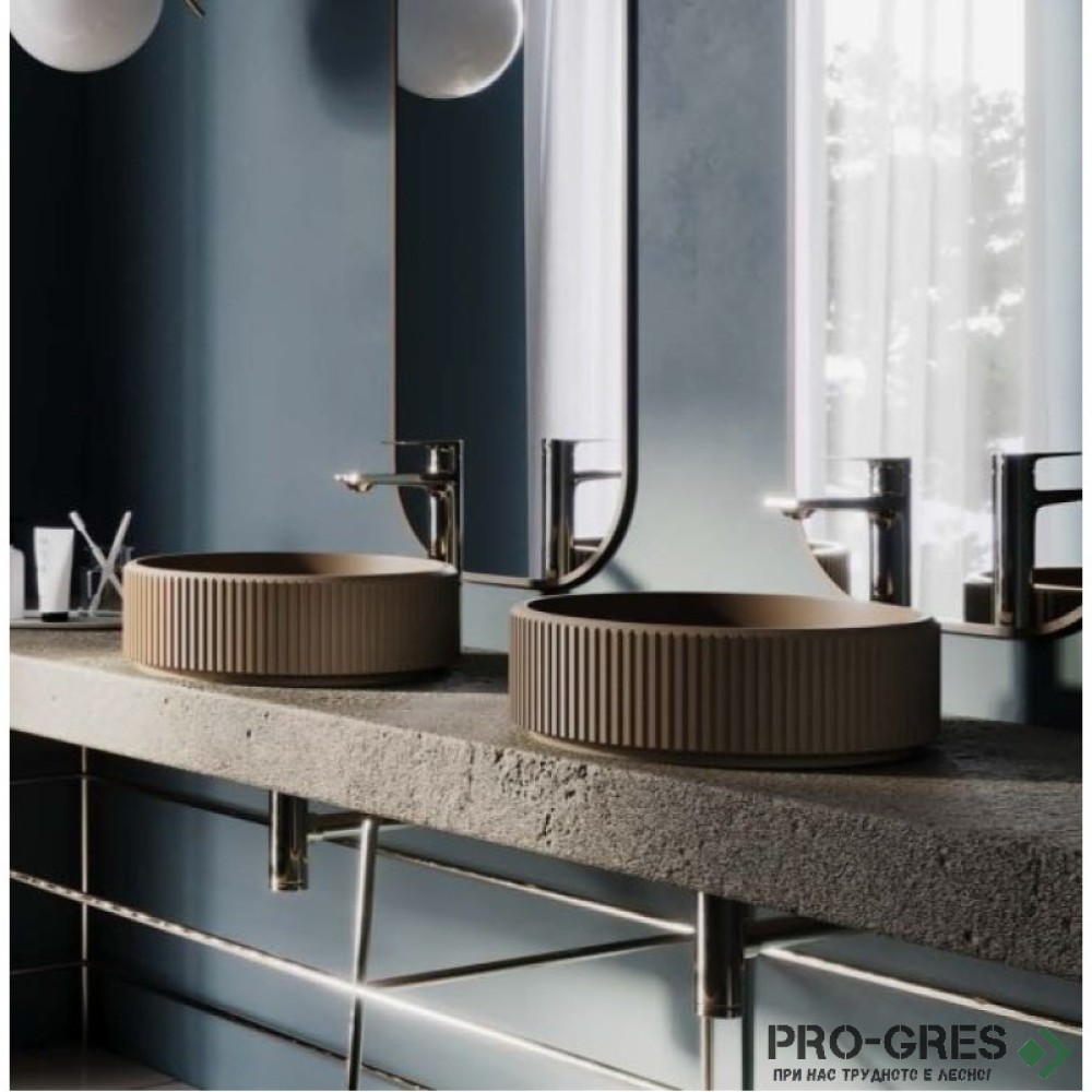 Мивка за баня Vigo Round Stripes 416х416х130 мм Solid Stone в цвят по RAL